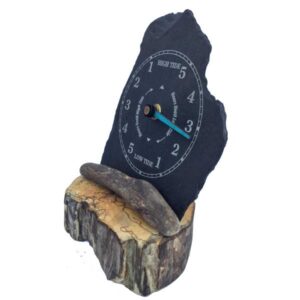 Slate and driftwood tide clock side view