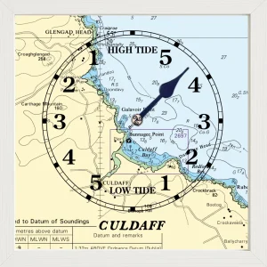 tide clock in white wooden frame for Culdaff co Donegal