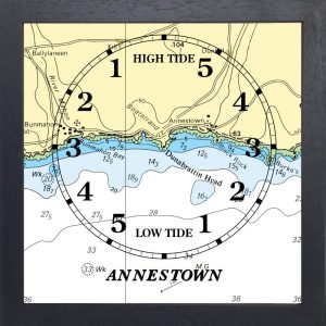 black wooden framed tide clock for Annestown