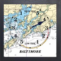 Square black wooden tide clock for Baltimore Ireland