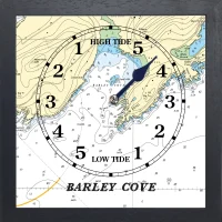 IMAGE OF BARLEY COVE TIDE CLOCK IN A BLACK WOODEN FRAME