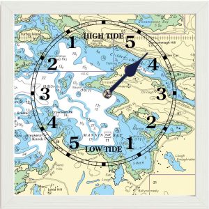 MANNIN-BAY-TIDE-CLOCK-IN A WHITE FRAME