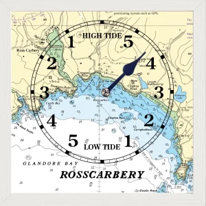 Wooden framed tide clock for Rosscarbery co Cork in white wood