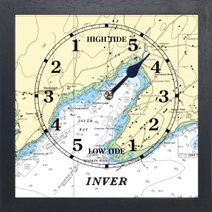 inver co donegal tide clock in a square black wooden frame