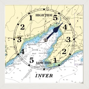 inver co donegal tide clock in a square white wooden frame