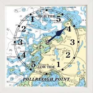 pOLLREVAGH POINT TIDE CLOCK WHITE wooden frame